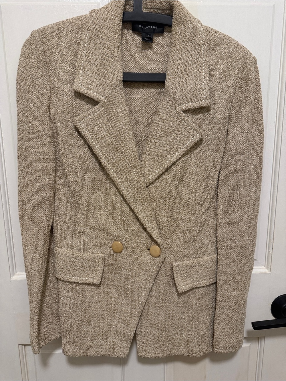 St. John Beige Bouclé Double-Breasted Blazer